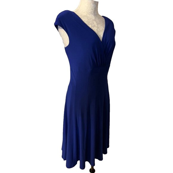 Ralph Lauren Dress 12 Purple Blue V Neck A Line Washable Career Church - Picture 5 of 8